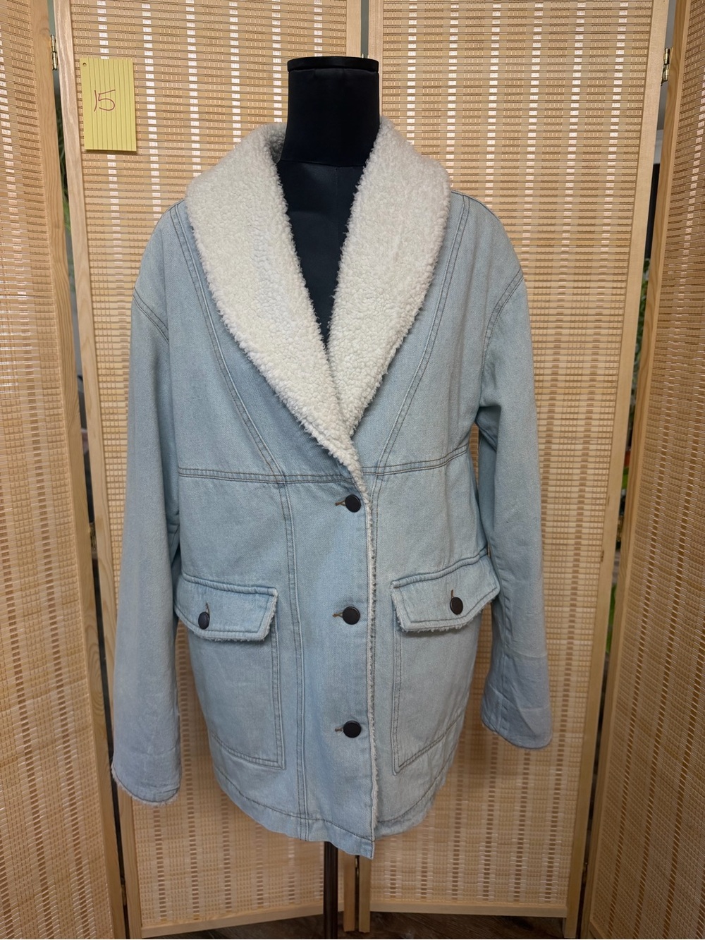 Ashley By 26 International Light Blue Denim Jacket with White Sherpa Collar
